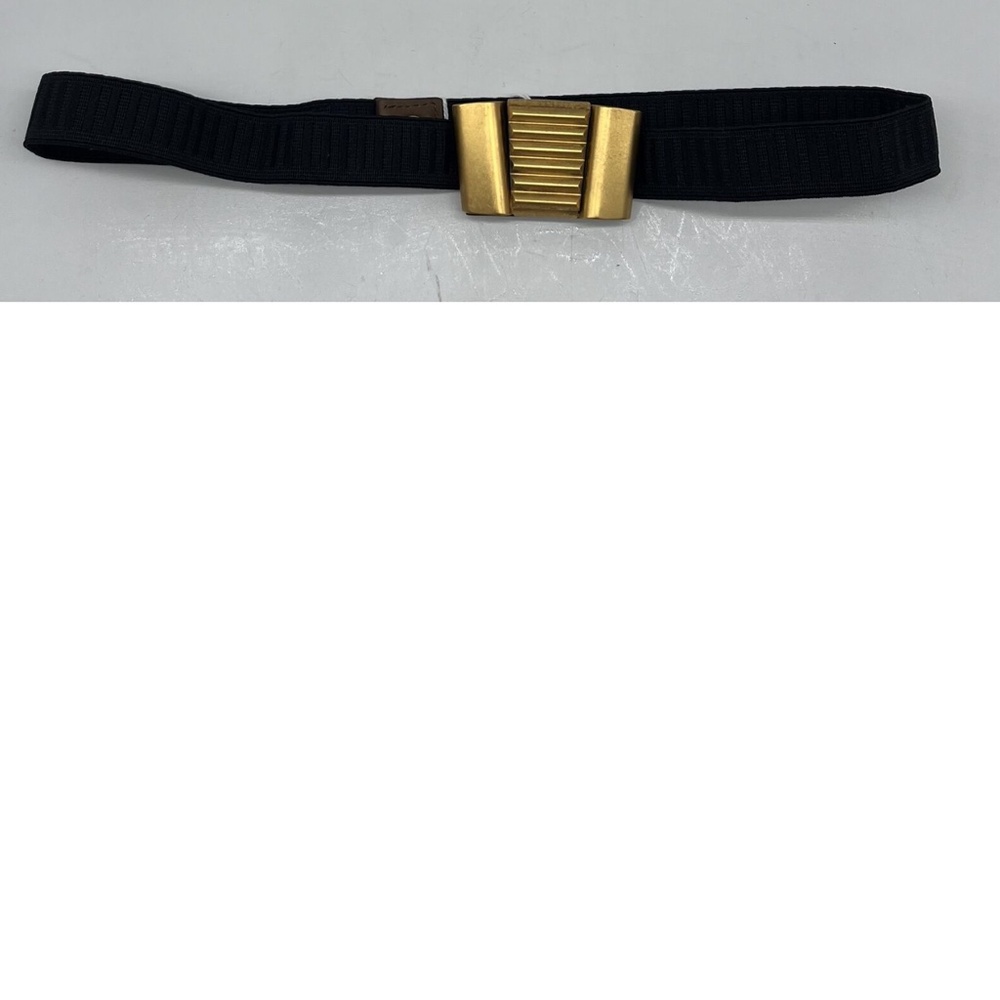 Marni 75cm Black Elastic Thin Belt w/ Gold-Tone Buckle